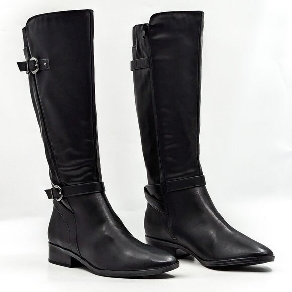 Naturalizer Women Sahara Vegan Black Leather Riding Buckle Boots size 8.5 - Picture 1 of 10